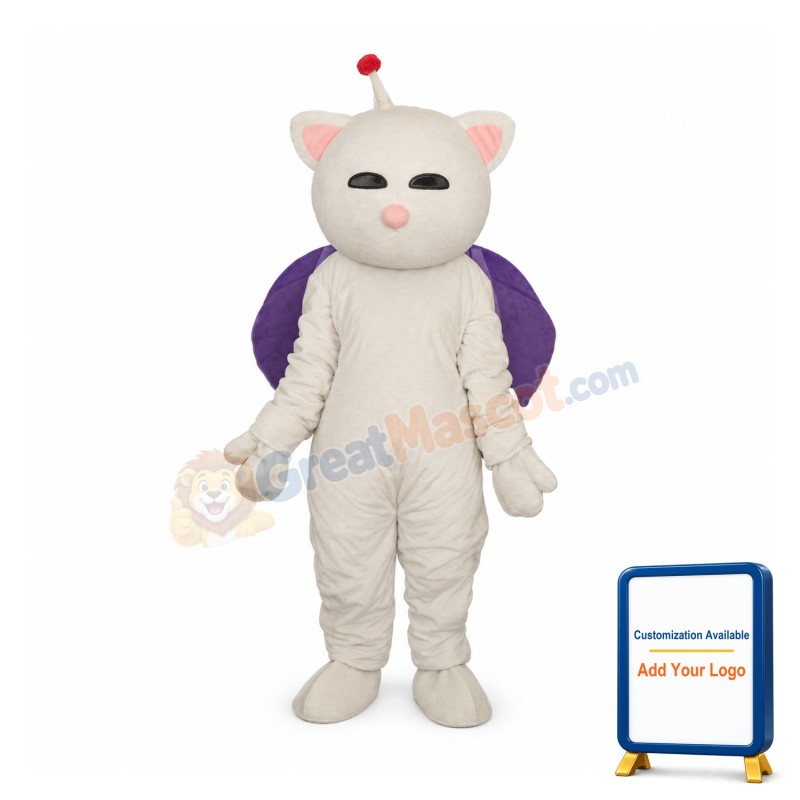 Pink Nose White Cat Mascot Adult Costume