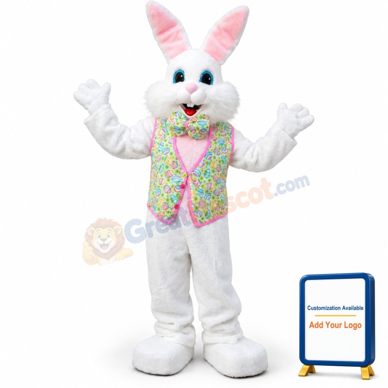 White Vest Rabbit Mascot Costume