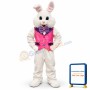 Happy White Pink Vest Rabbit Mascot Costume