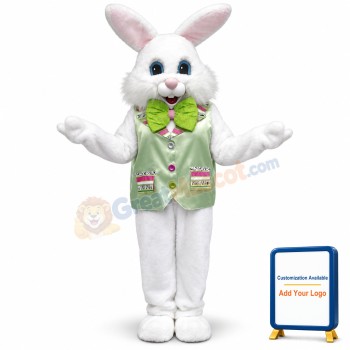 Happy White Green Vest Rabbit Mascot Costume