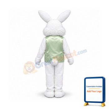 Happy White Green Vest Rabbit Mascot Costume