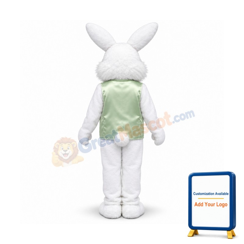 Happy White Green Vest Rabbit Mascot Costume