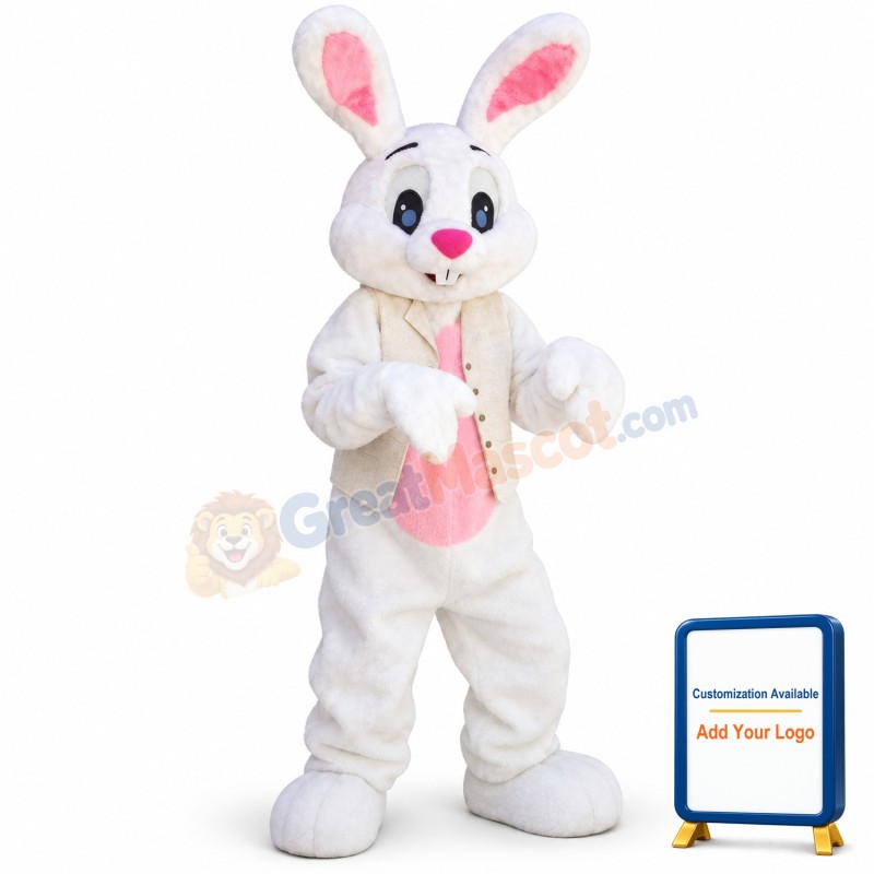 Happy White Cartton Rabbit Mascot Costume