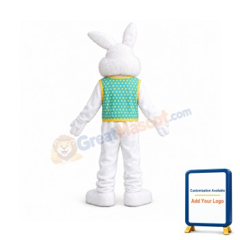 Happy White Cartton Vest Rabbit Mascot Costume