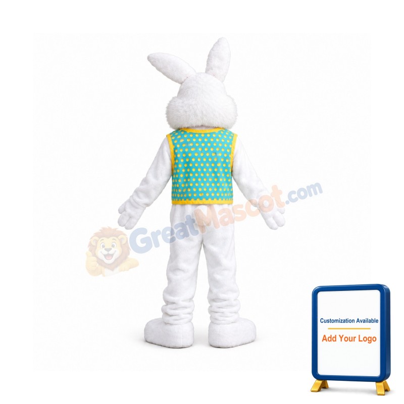 Happy White Cartton Vest Rabbit Mascot Costume