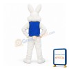 Happy White Blue Vest Rabbit Mascot Costume