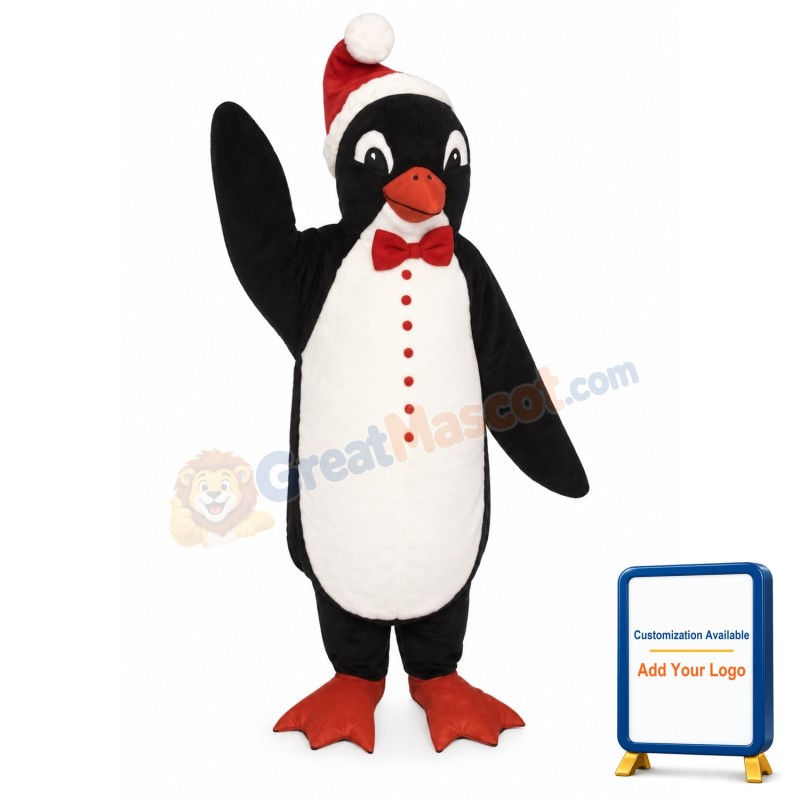 Santa Penguin w-Bowtie & Hat Lightweight Mascot Costume