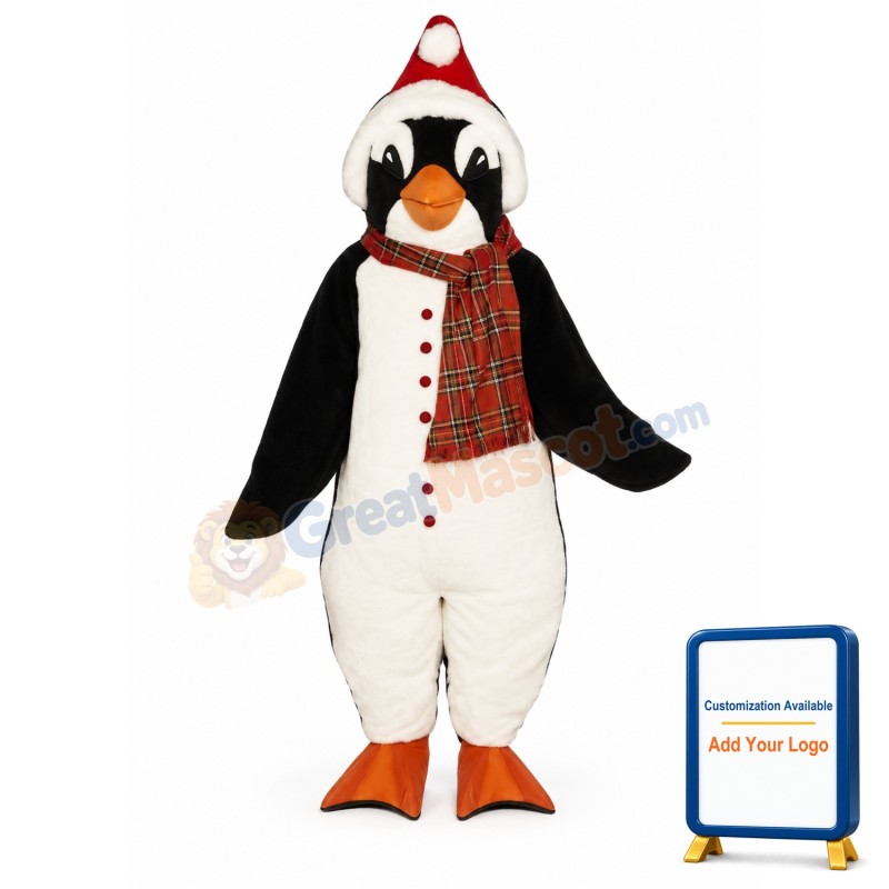 Christmas Penguinw-Scarf& Santa Hat Lightweight Mascot Costume