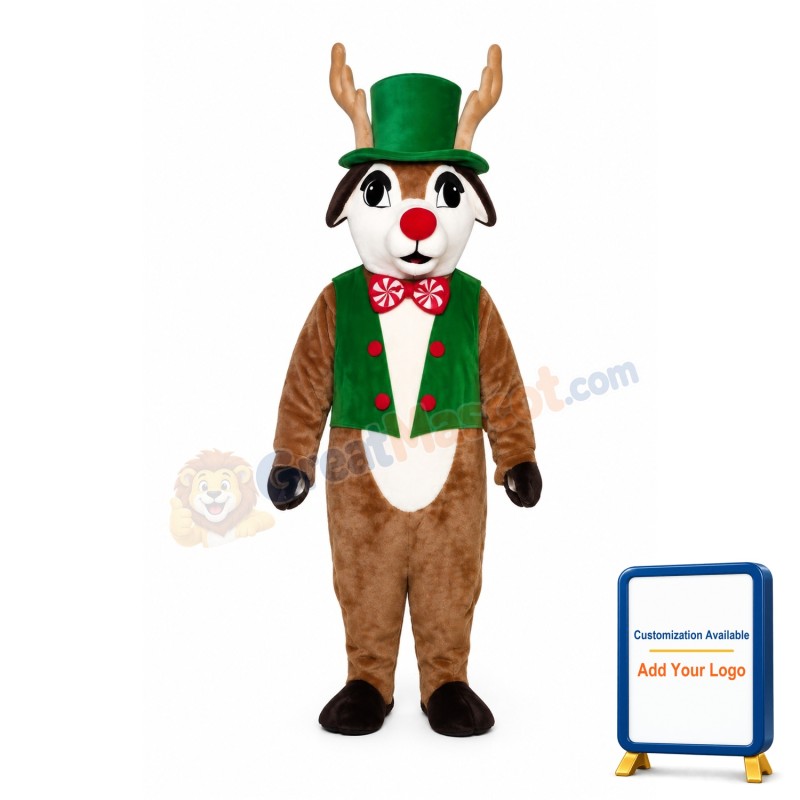 Yultide Deer w-vestHat & Bowtie Lightweight Mascot Costume