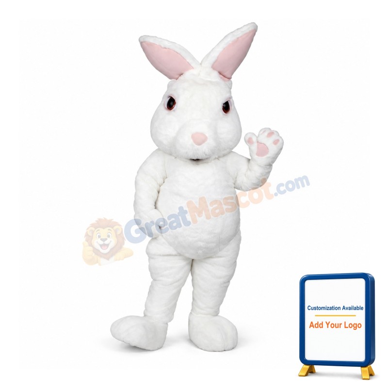 White Fuzzy Bunny Mascot Costume