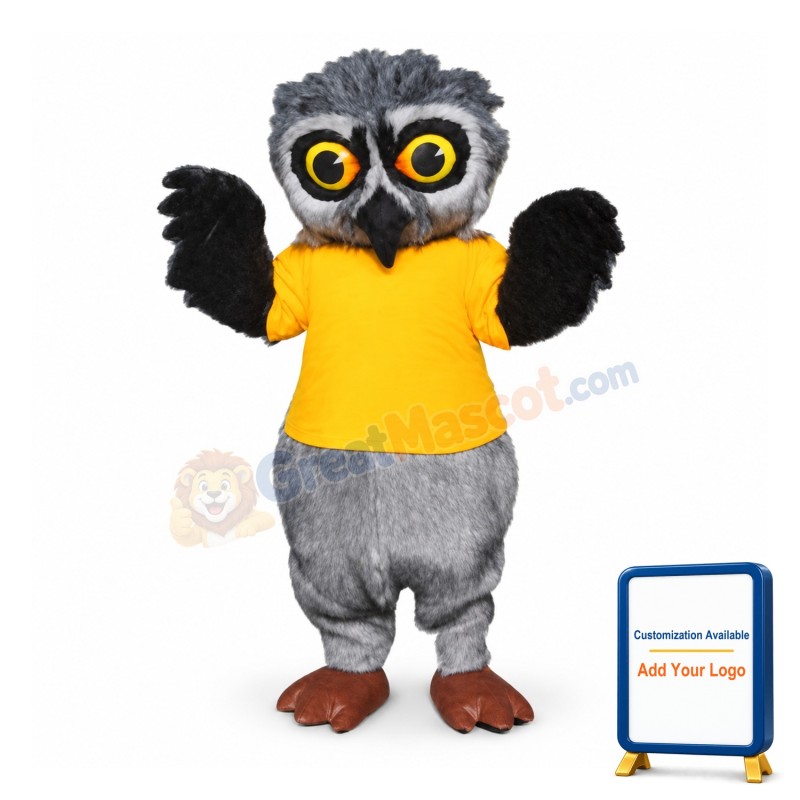 Grey Furry Owl Mascot Costume