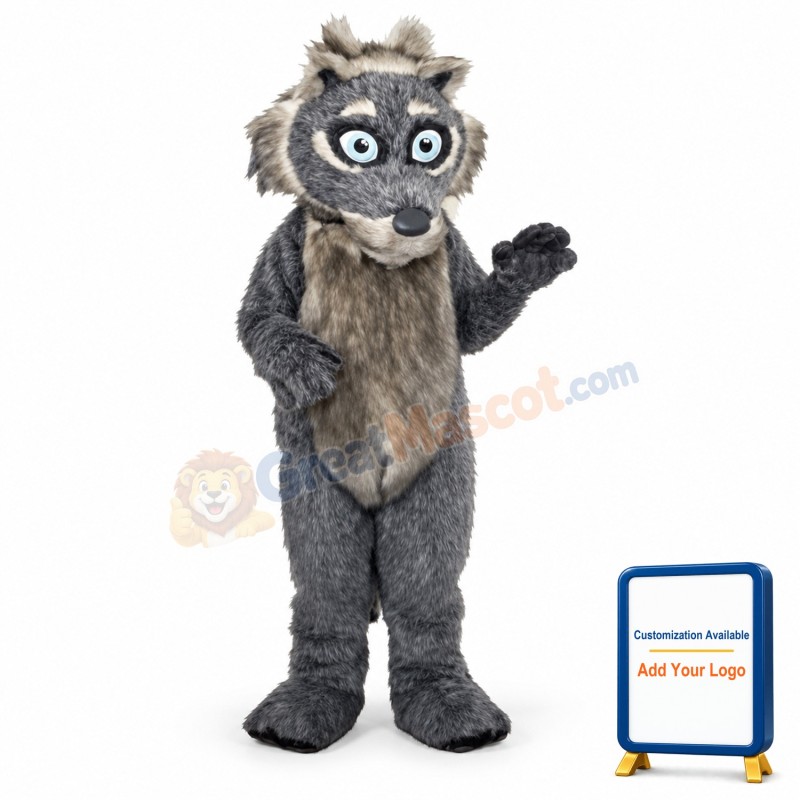 Grey Fluffy Wolf Mascot Costume