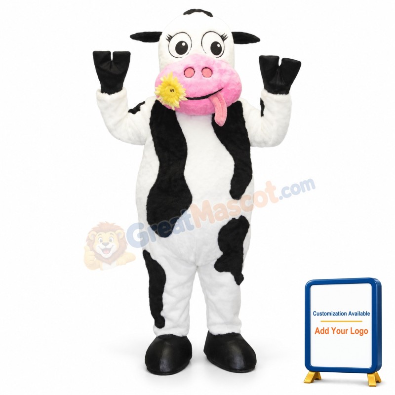 White & Black & Pink Cow Mascot Costume