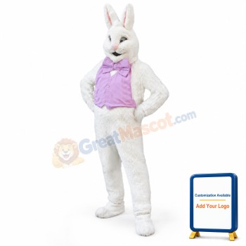 Confident White Bunny Rabbit Mascot Costume