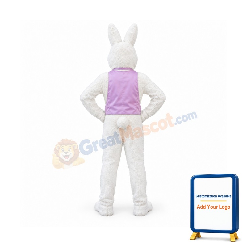 Confident White Bunny Rabbit Mascot Costume
