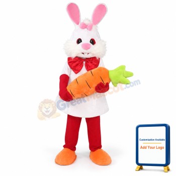 White Bunny Rabbit with Carrot Mascot Costume