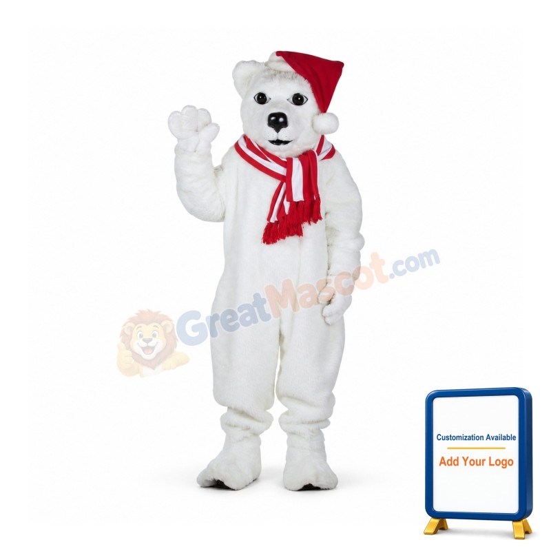 Polar Bear With Hat Mascot Costume
