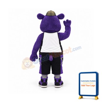 College Purple Hippo Mascot Costume