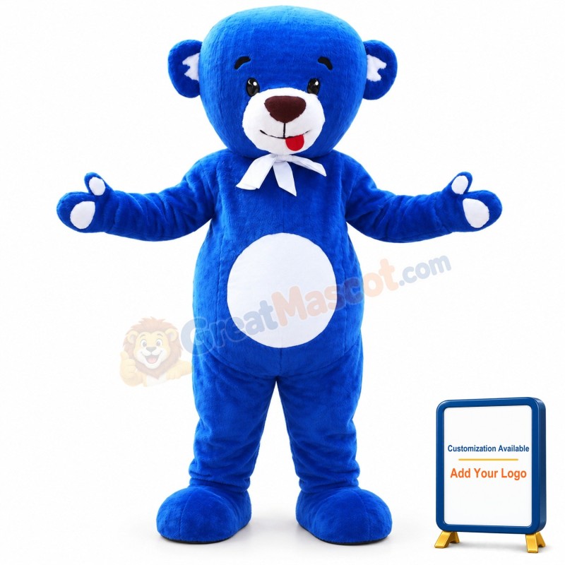 Happy Blue Bear Mascot Costume