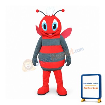Grey & Red Bee Mascot Costume