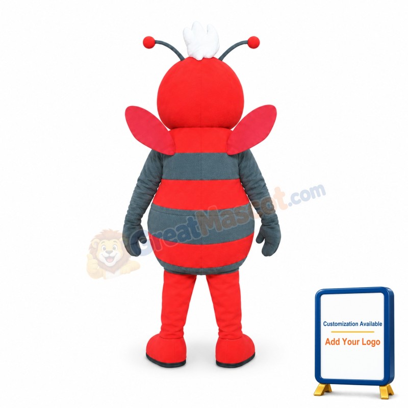 Grey & Red Bee Mascot Costume