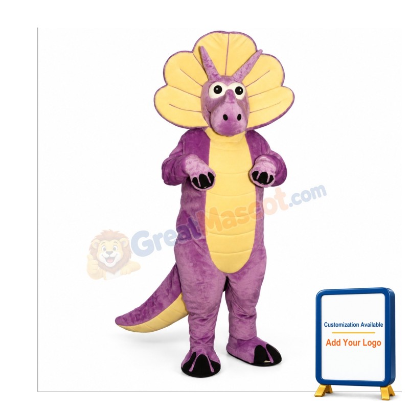 Purple Triceratops Dinosaur Mascot Costume