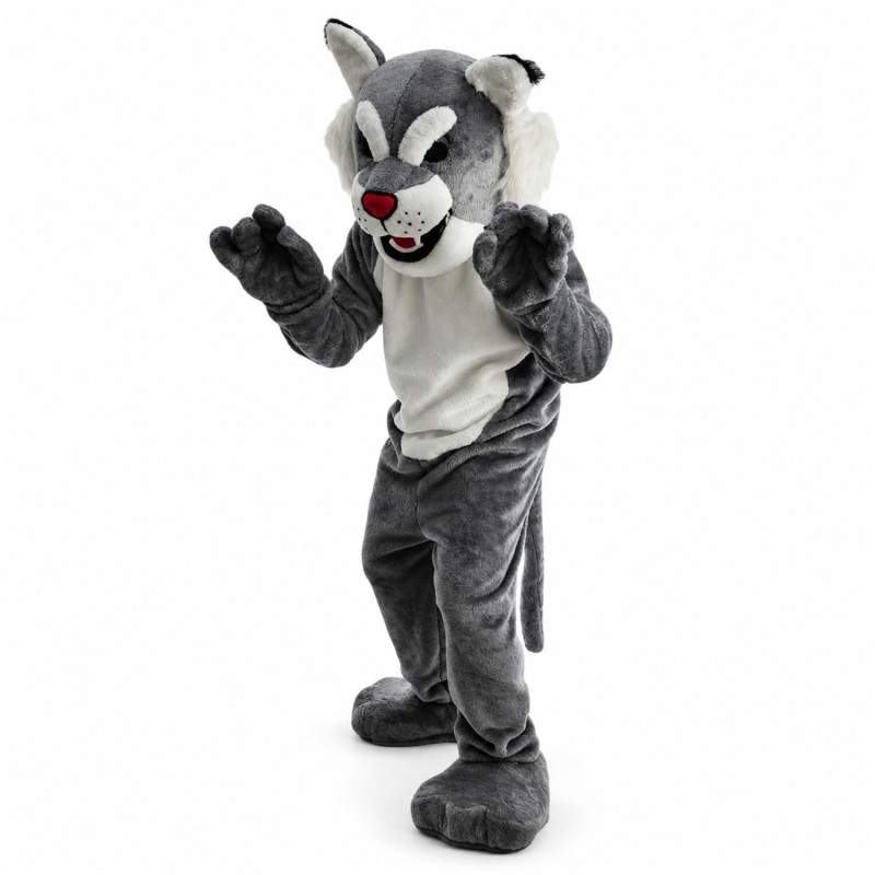 Grey Power Cat Wildcat Mascot Costume