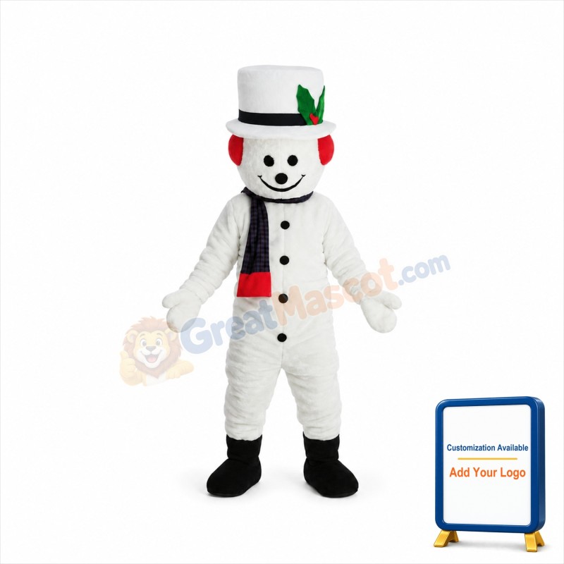 New Extra Round Snowman w Hat Scarf Mascot Costume