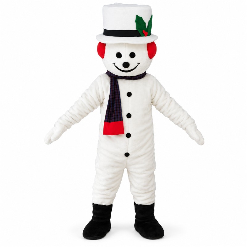 New Extra Round Snowman w Hat Scarf Mascot Costume