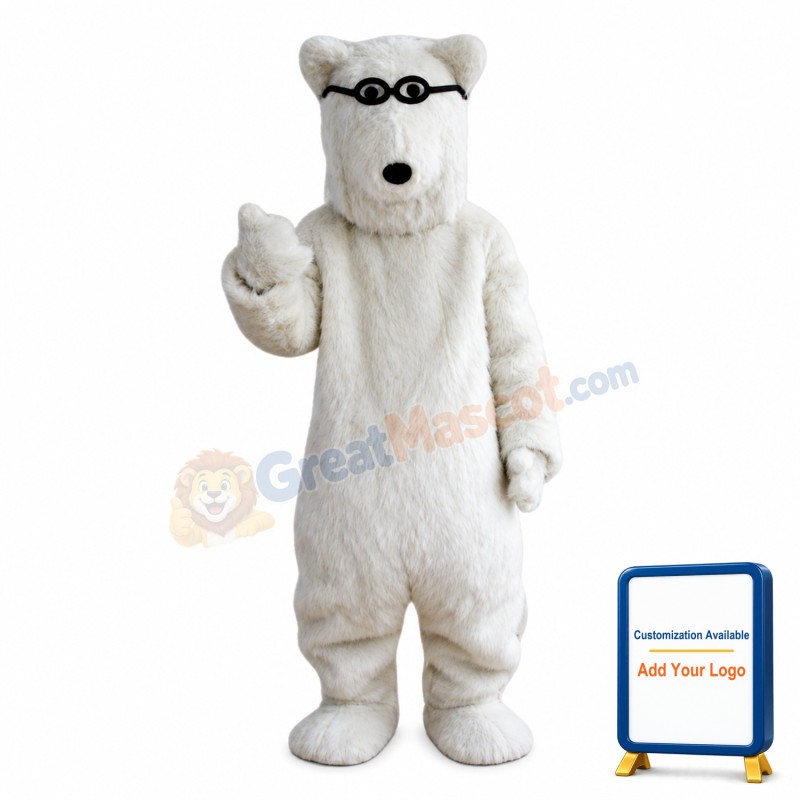 Glasses White Polar Bears Mascot Costume