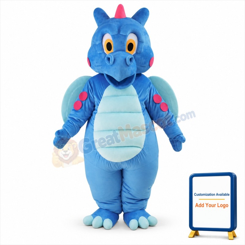 Cute Blue Dragon Mascot Costume