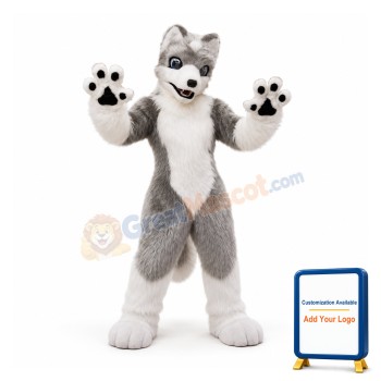 Cute White Grey Wolf Mascot Costume