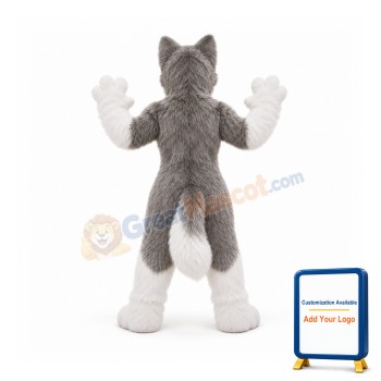 Cute White Grey Wolf Mascot Costume