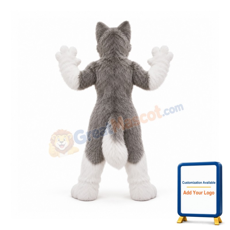 Cute White Grey Wolf Mascot Costume