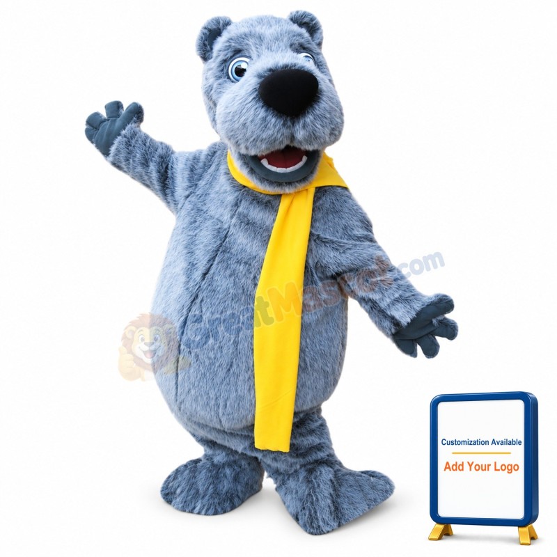 Happy Grey Bear Mascot Costume