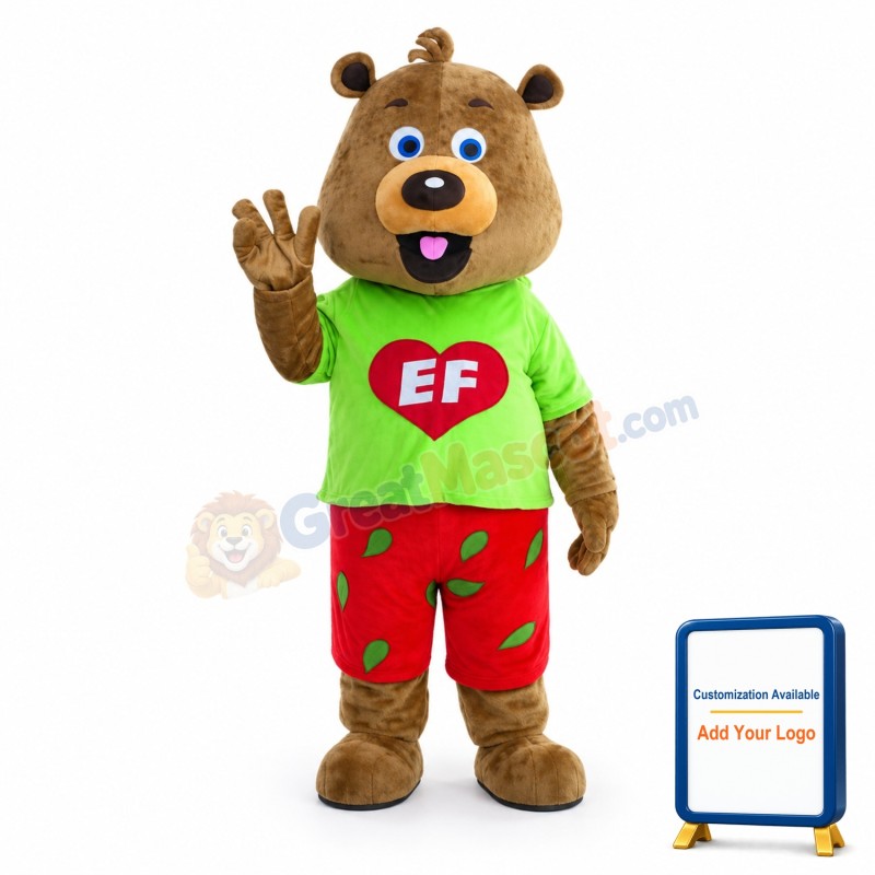 Fancy Cute Green Coat Bear Mascot Costume