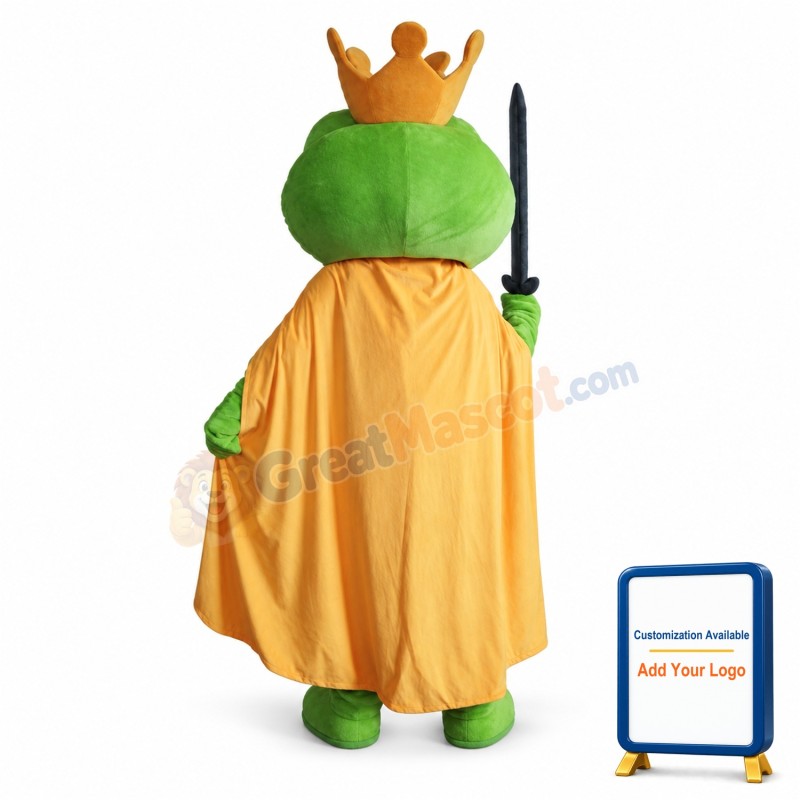 Green Frog Mascot Costume with golden Crown