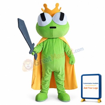 Green Frog Mascot Costume with golden Crown
