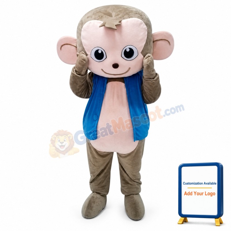 Cute Monkey Mascot Costume in Blue Jacket