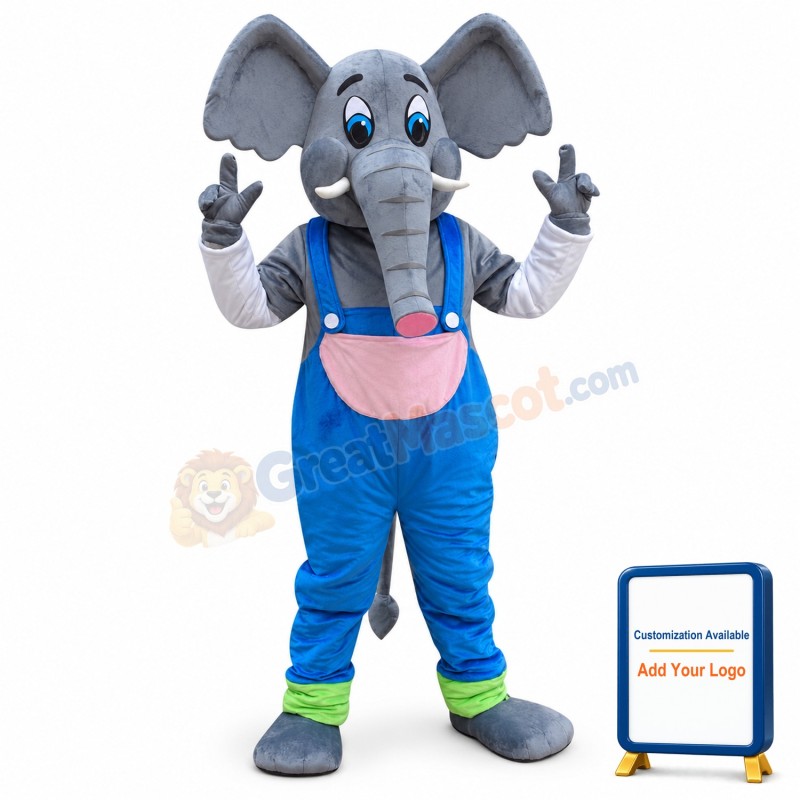 Elephant Mascot Costume with Blue Overall