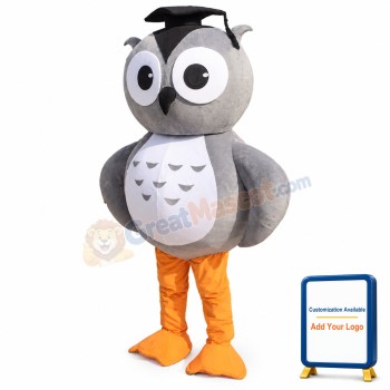 Grey Owl Mascot Costume with Doctorial Hat