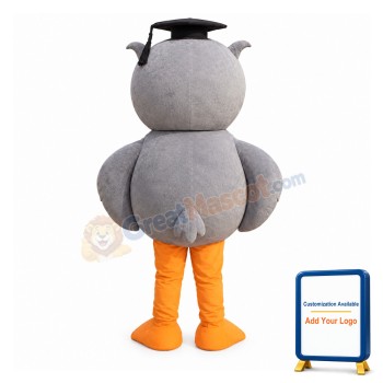 Grey Owl Mascot Costume with Doctorial Hat