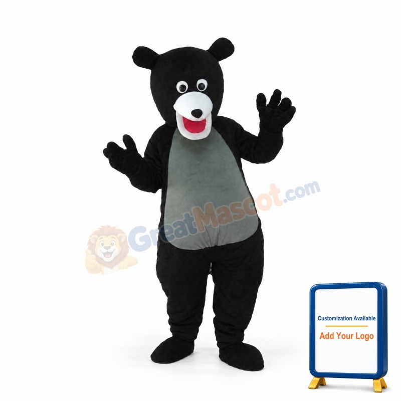 Cute Black Bear Gray Belly Mascot Adult Costume