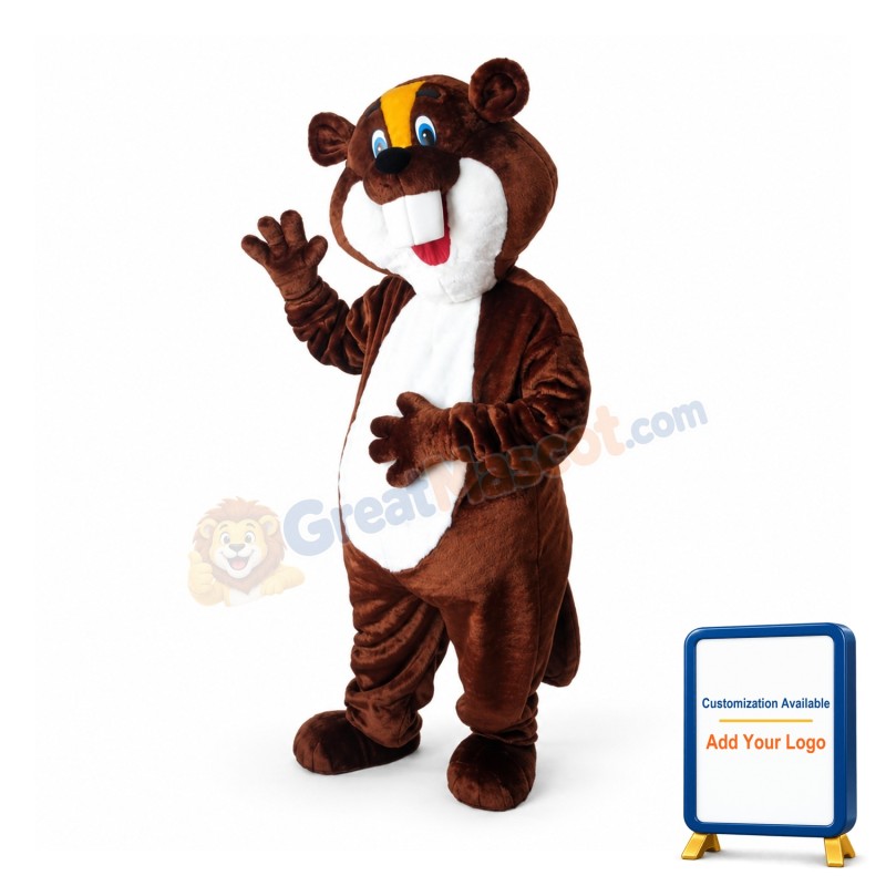 Cute Brown and White Beaver Mascot Costume
