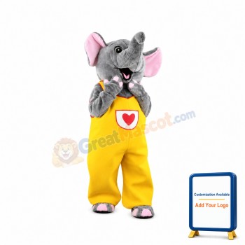 Female Cute Smilling Gray Elephant Mascot Costume