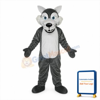 Short Plush Grey Wolf Mascot Costume