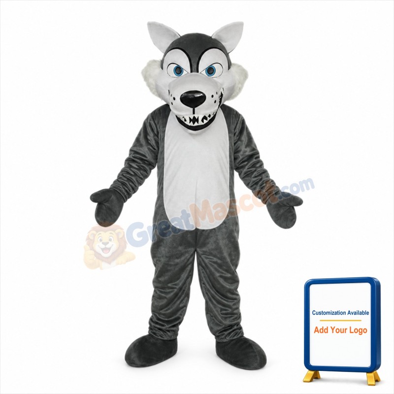 Short Plush Grey Wolf Mascot Costume