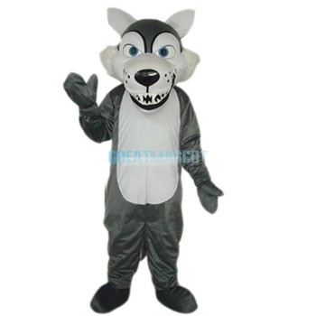 Short Plush Grey Wolf Mascot Costume