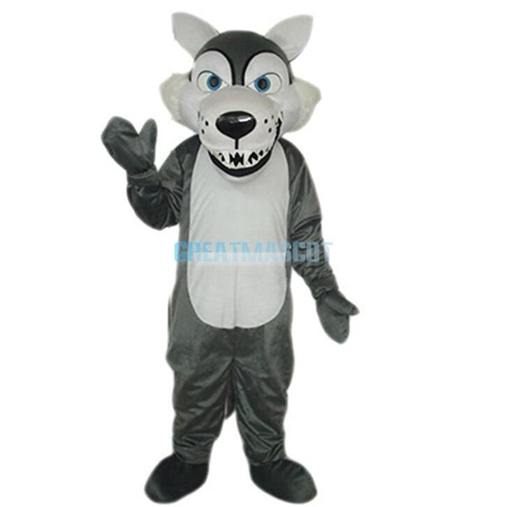 Short Plush Grey Wolf Mascot Costume