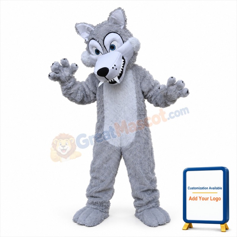 Long Plush Grey Wolf Mascot Costume